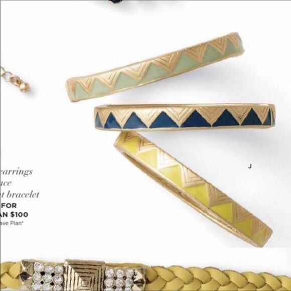 Lia Sophia “On Point” gold tone green bangle bracelet tribal aztec size medium - Picture 2 of 7